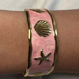Pink Coastal Shell & Starfish Cuff Bracelet